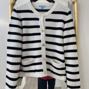 DRAPER JAMES Women's Black and White Stripe Chunky Crewneck Cardigan Size: L